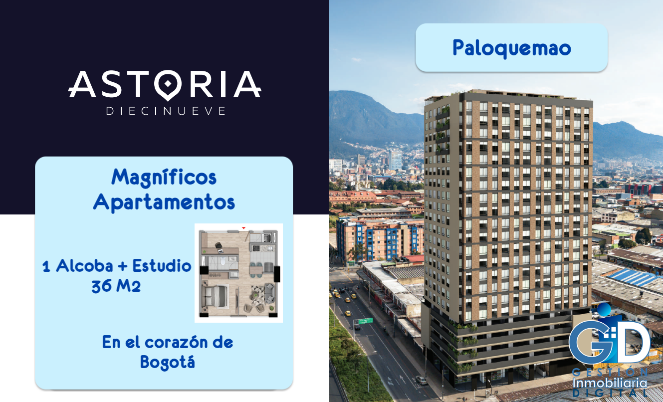 Apto en venta de 36m² en Paloquemao, Bogotá